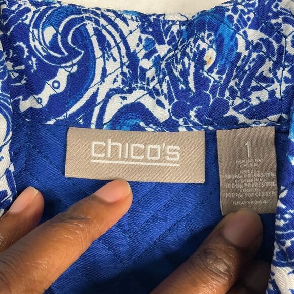 Chicos Quilted Casual Jacket Paisley Snap Button Long Sleeve Pockets 1 Medium - Picture 4 of 11